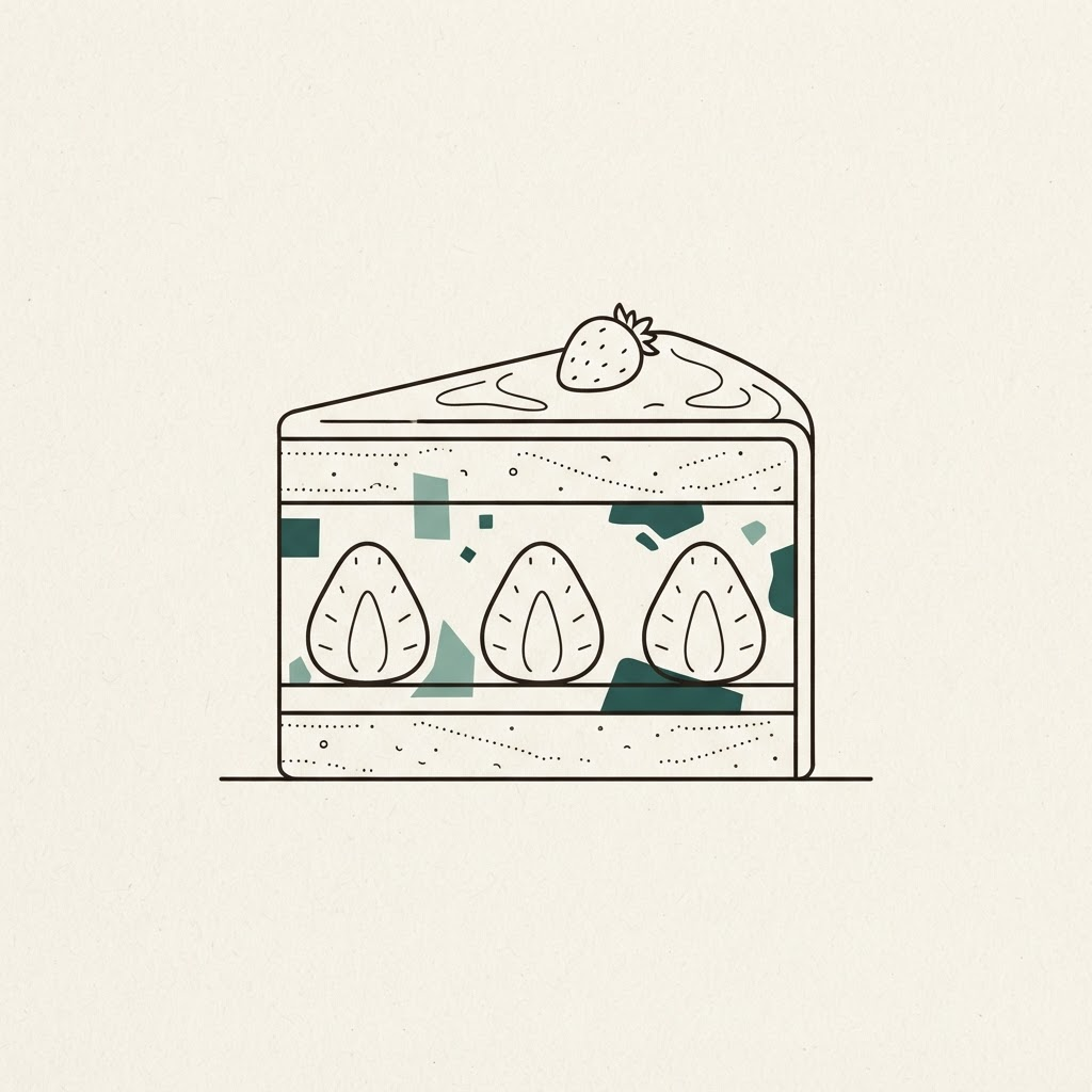 Line drawing of a slice of fraisier cake